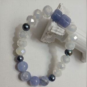 Elegant Blue and White Beaded Bracelet